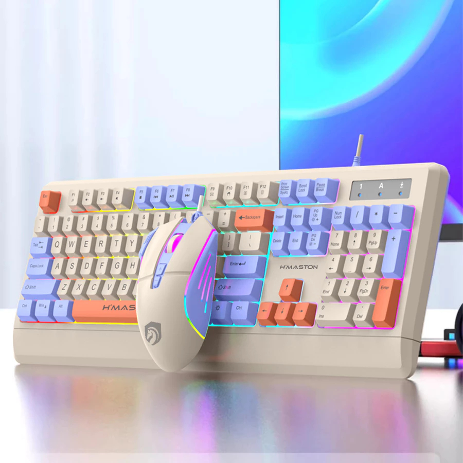 Kit Teclado e Mouse RGB de Alta Performance Semimecânico Mouse 2400 DPI para Gamer Original H'maston