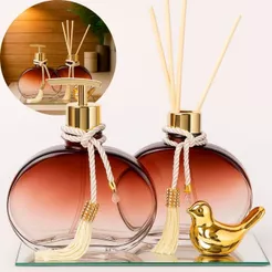Kit Lavabo Jolie 300ml Vidro Degradê Marrom com Bandeja Difusor Saboneteira e Passarinho Decorativo