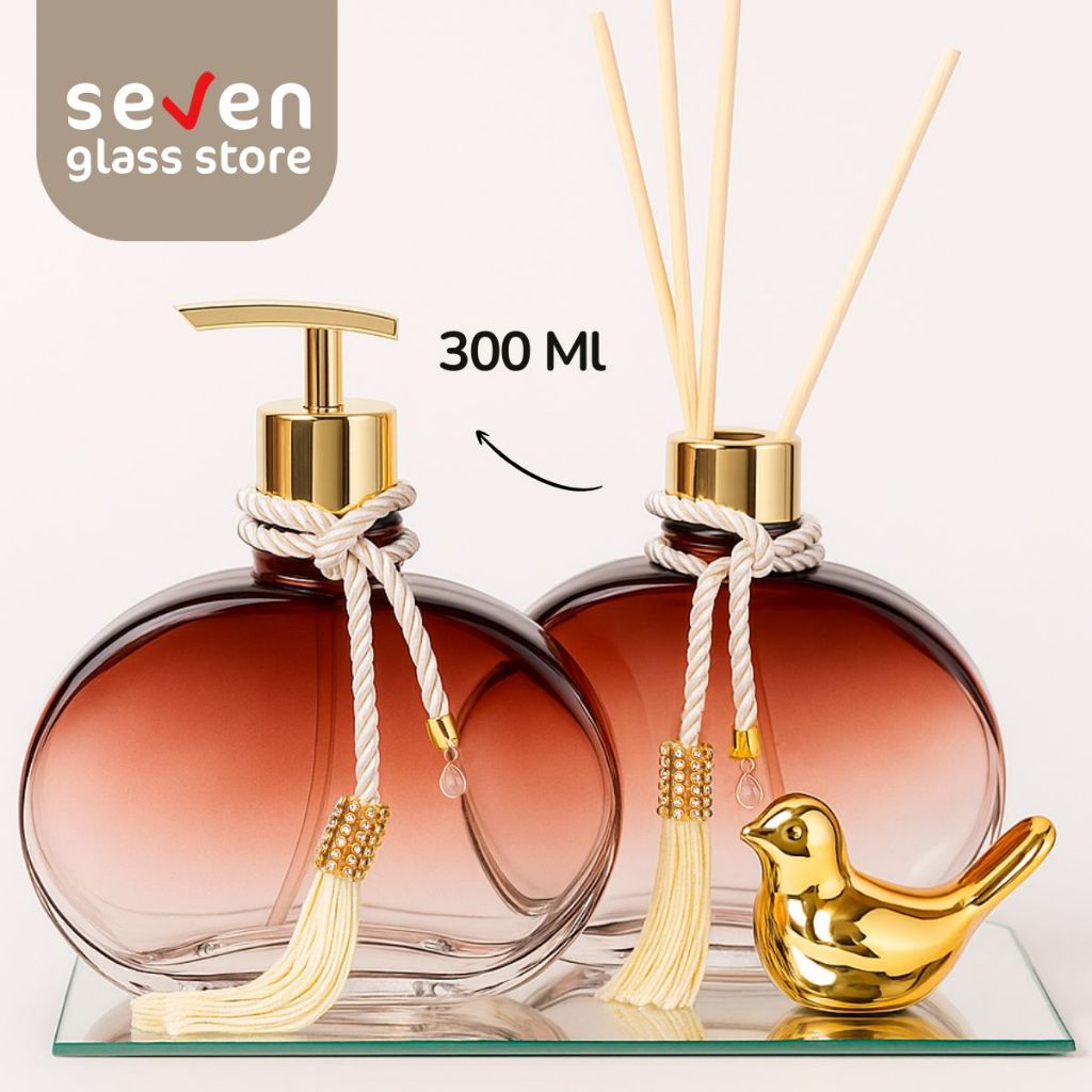 Kit Lavabo Jolie 300ml Vidro Degradê Marrom com Bandeja Difusor Saboneteira e Passarinho Decorativo — imagem 2 de 2