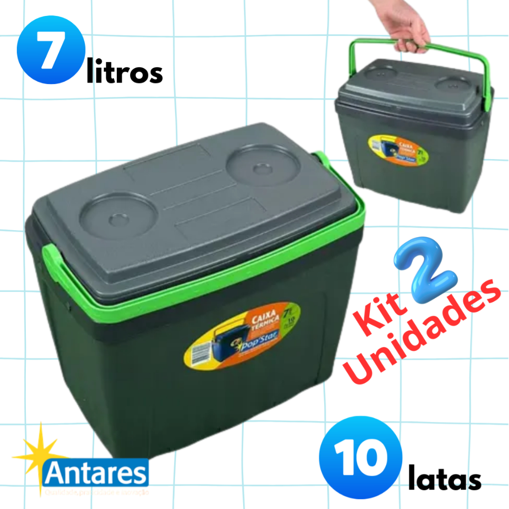 Kit 2 Unidades Caixa Térmica Cooler 7 Litros 10 Latas | Pequena Portátil | Resistente | Sítio Praia