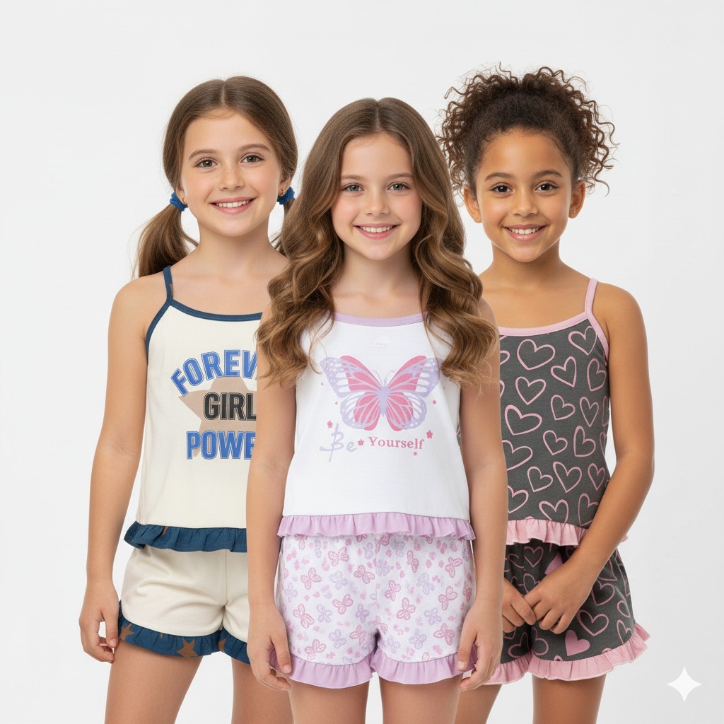 Kit 3 Pijama Infantil Menina Estampado Super Leve e Confortável