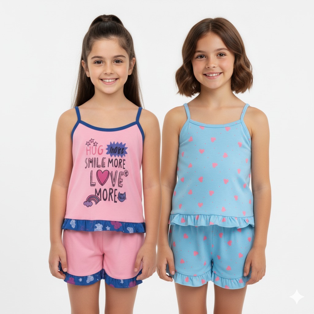 Kit 2 Pijama Infantil Menina Estampado Super Leve e Confortável