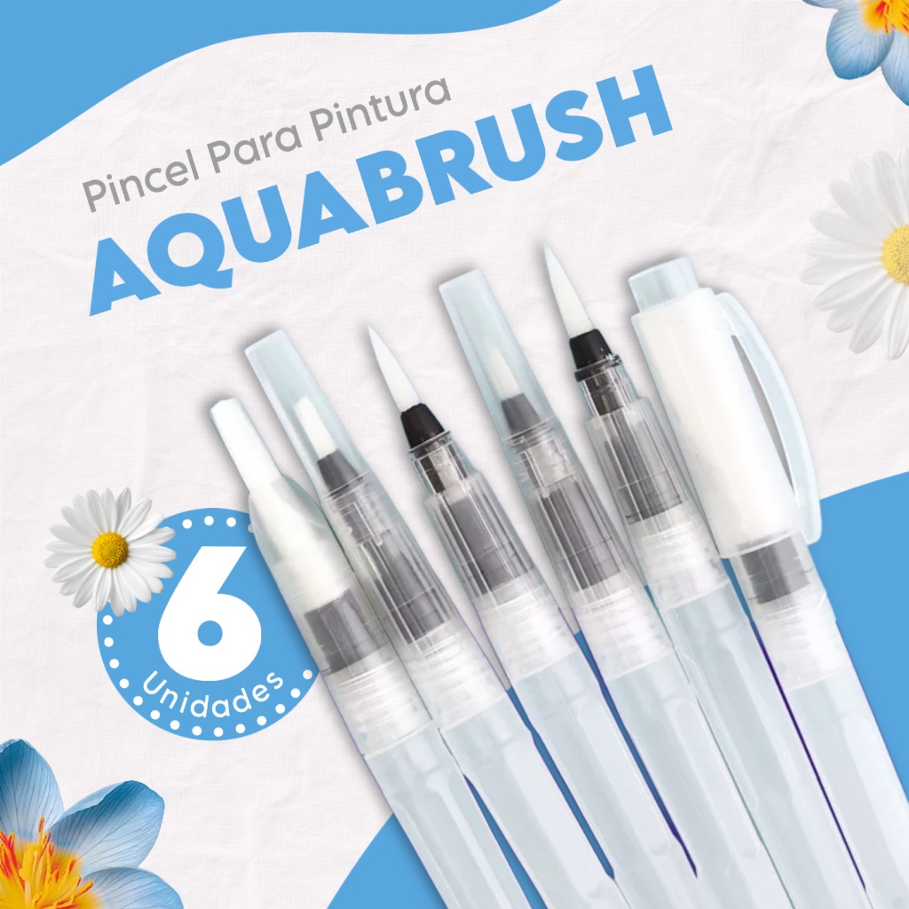 Pincéis Aquabrush Pintura Desenho Aquarela Reservatório Água WaterBrush Cerdas Macias 6 e 12 unidades em Oferta na Shopee