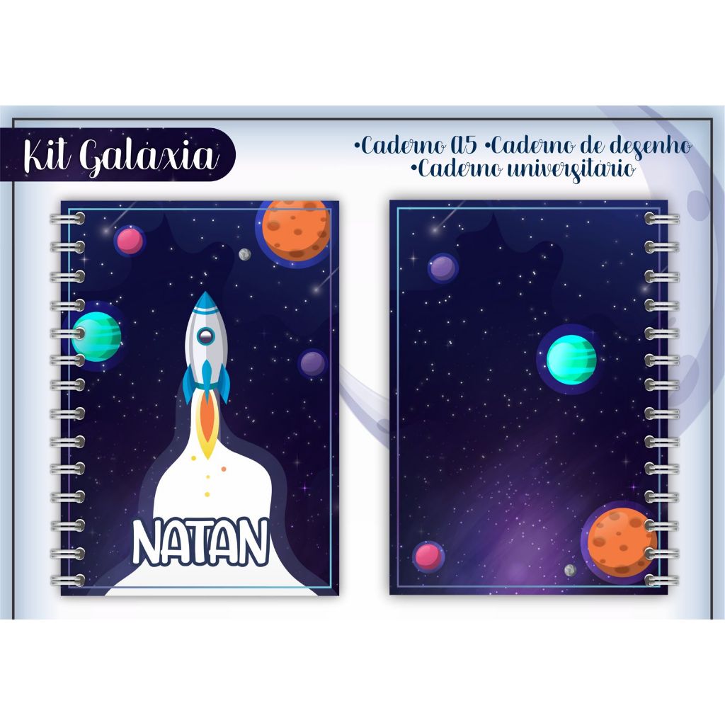 Caderno Universitário A4 ou A5 e de Desenho A4 No Tema Nave Espacial,Astronauta