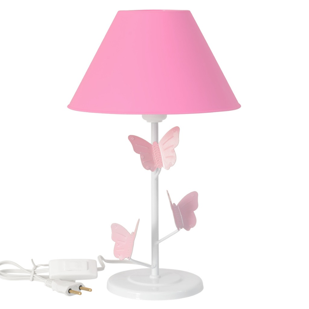 Luminária Para Quarto Trio Borboleta Abajur de Mesa Decorativo Menina Rosa Em Ferro