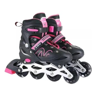 Patins In-line Roller Preto/Rosa 4 Rodas Regulável em Oferta na Shopee