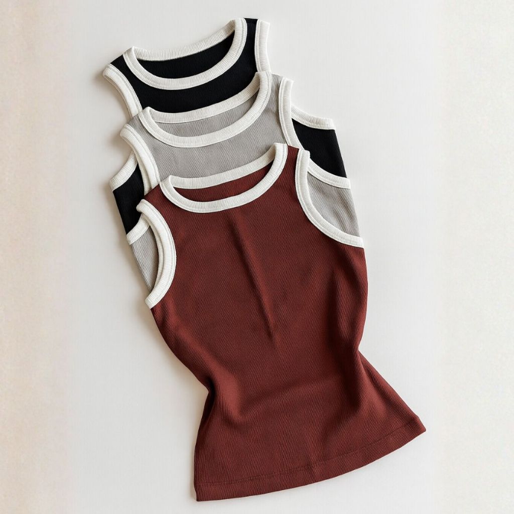 Kit 3 Regata Blusinha Bicolor Feminina Canelado Básica Elegante Blogueira Tendencia 2026