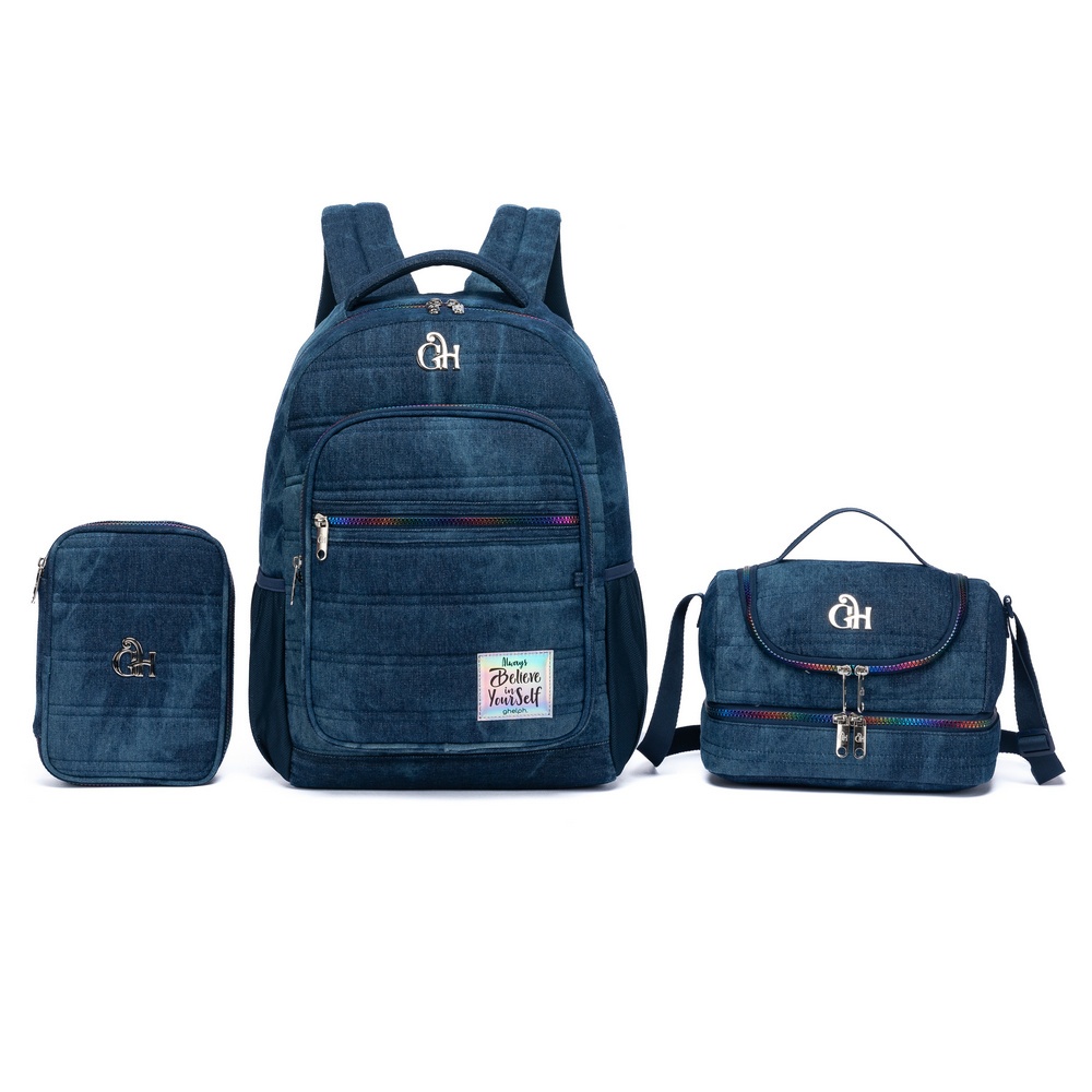 Kit Guelph Mochila Lancheira Estojo Feminina Ampla Robusta