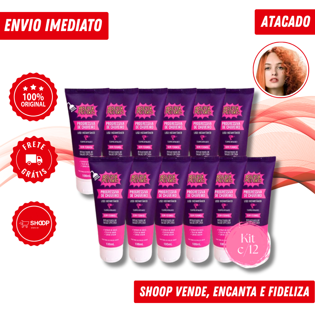 Kit Atacado Escova no Chuveiro Super Poderes 100ml –Sem Formol, Antifriz –12 ou 20 Unidades em Oferta na Shopee