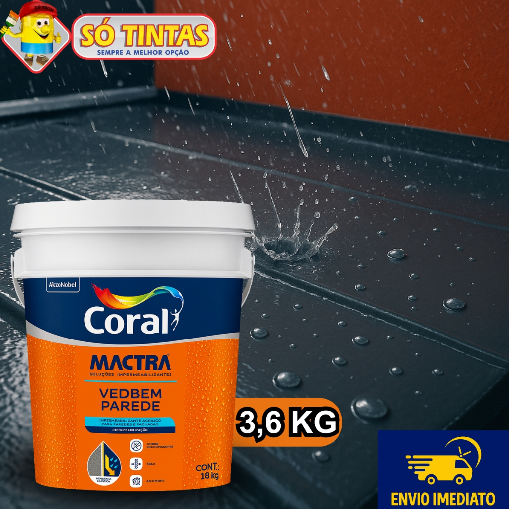 Tinta Borracha Liquida Impermeabilizante Emborrachada Coral Mactra 3,6Kg Veda Telha Parede Aderência em Oferta na Shopee