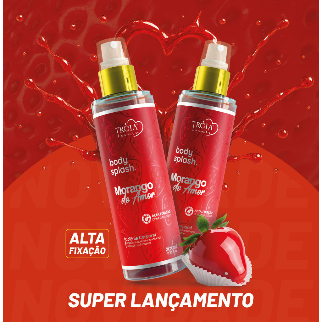 Body Splash Morango do Amor Tróia Hair – Colônia Refrescante com Perfume Doce e Sedutor 200ml