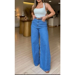 Calça Jeans Feminina Wide Leg Pantalona