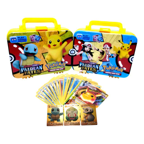 Kit 55 Cartinhas Pokemon Maleta De Metal Porta Card Presente