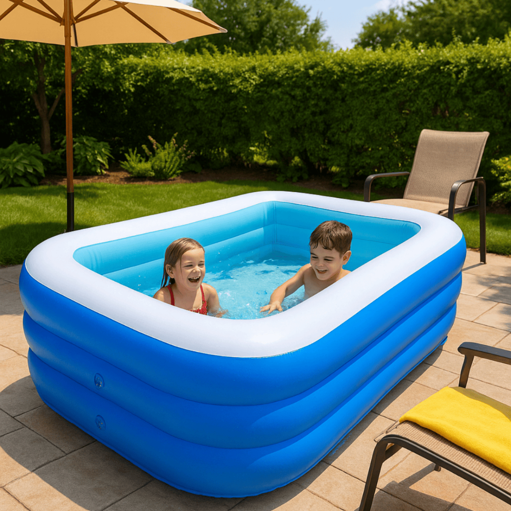Piscina Infantil Inflável de Plástico Banheira Crianças Retangular Resistente Diversão Família