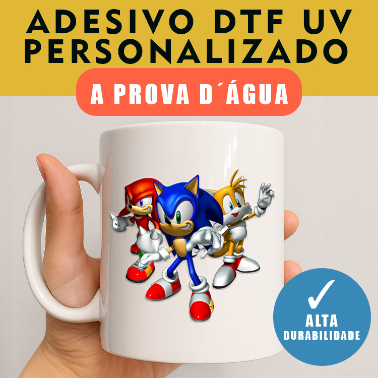 SONIC ADESIVO DTF 8,5CM - A PROVA D'ÁGUA - MELHOR QUALIDADE, RESISTENTE DTF UV, ALTO RELEVO