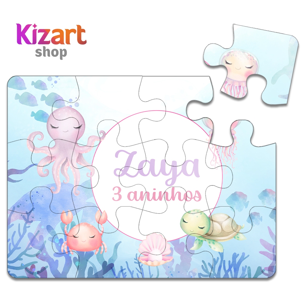 Quebra Cabeça Personalizado Fundo Do Mar Aquarela Lembrancinha Festa Infantil