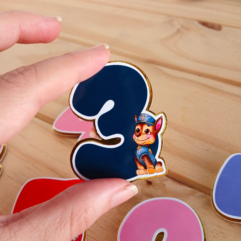 Apliques de Número Temático 6CM 3D Patrulha Canina Personalizado para Festas Aniversário Lembracinha