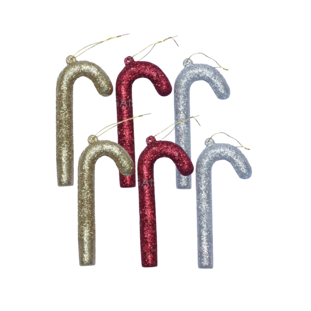 Kit com 6 enfeites Bengala de glitter pendentes de natal – decoração arvore de natal Wincy