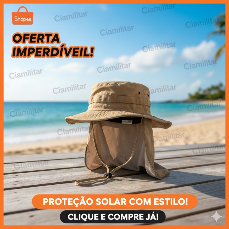 Chapeu Bonnie Hat Rip Stop Tático Militar Com Protetor de Nuca  Pescaria Camping Trilha Praia Corrida Ciclismo