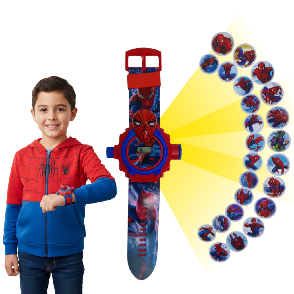 Relógio Infantil Projetor Homem-Aranha – 24 Imagens | Digital | Presente Menino