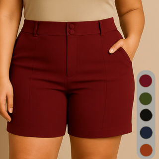 Shorts Bermuda Social Plus Size Feminina Com 2 Botões Cintura Alta Alfaiataria Tecido Bengaline 42 ao 52 em Oferta na Shopee