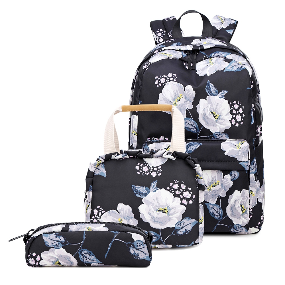 Mochila Feminina Reforçada Lancheira Estojo Feminina Guelph Florida Juvenil USB Fone de Ouvido