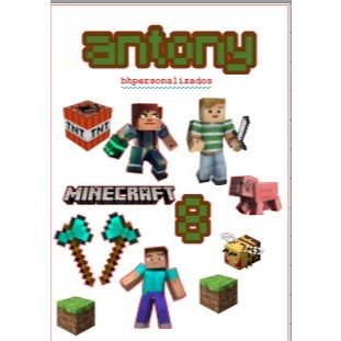 Topo de Bolo Minecraft  Personalizado Nome E  Idade | Topper de bolo aniversario Minecraft