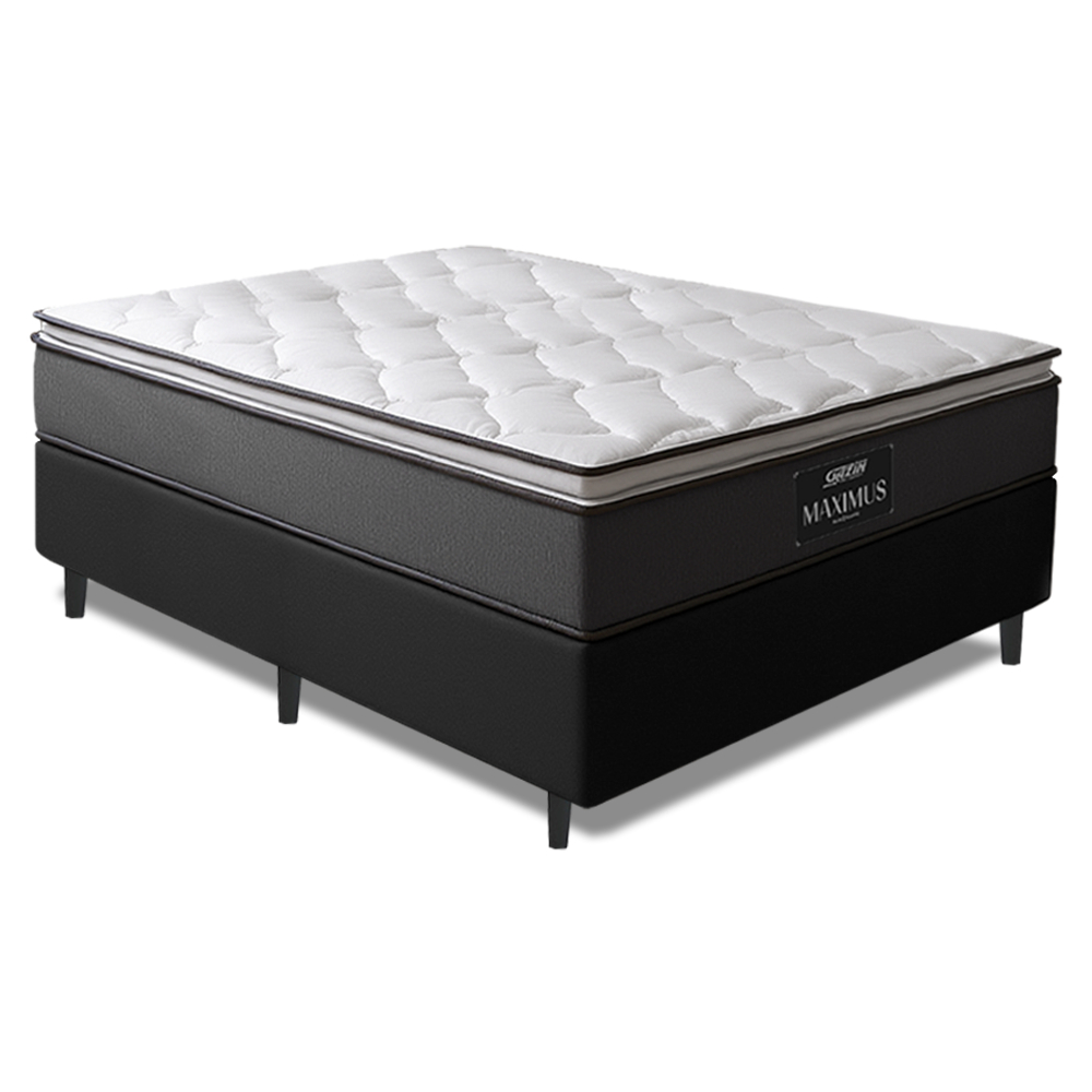 Cama Box Casal Queen Colchão Molas Ensacadas Pillow Top Maximus 158x198x62cm Cinza / Preto Gazin em Oferta na Shopee