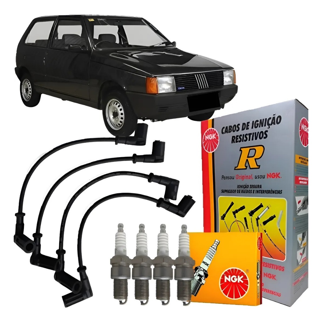 Kit Cabos E Velas De Ignição Fiat Uno Fiorino Elba Gasolina Preto
