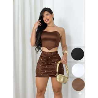 Conjuntos feminino festa saia curta e top cropped em Oferta na Shopee