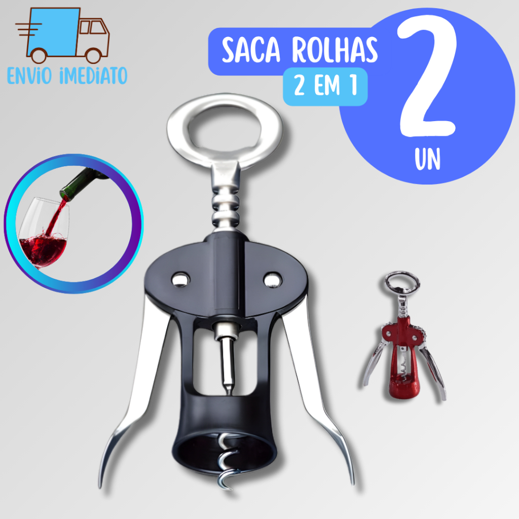 2 Saca Rolhas Abridor de Garrafa Inox 2 em 1Reforçado Manual para Casa Cozinha Restaurante Adega Bar
