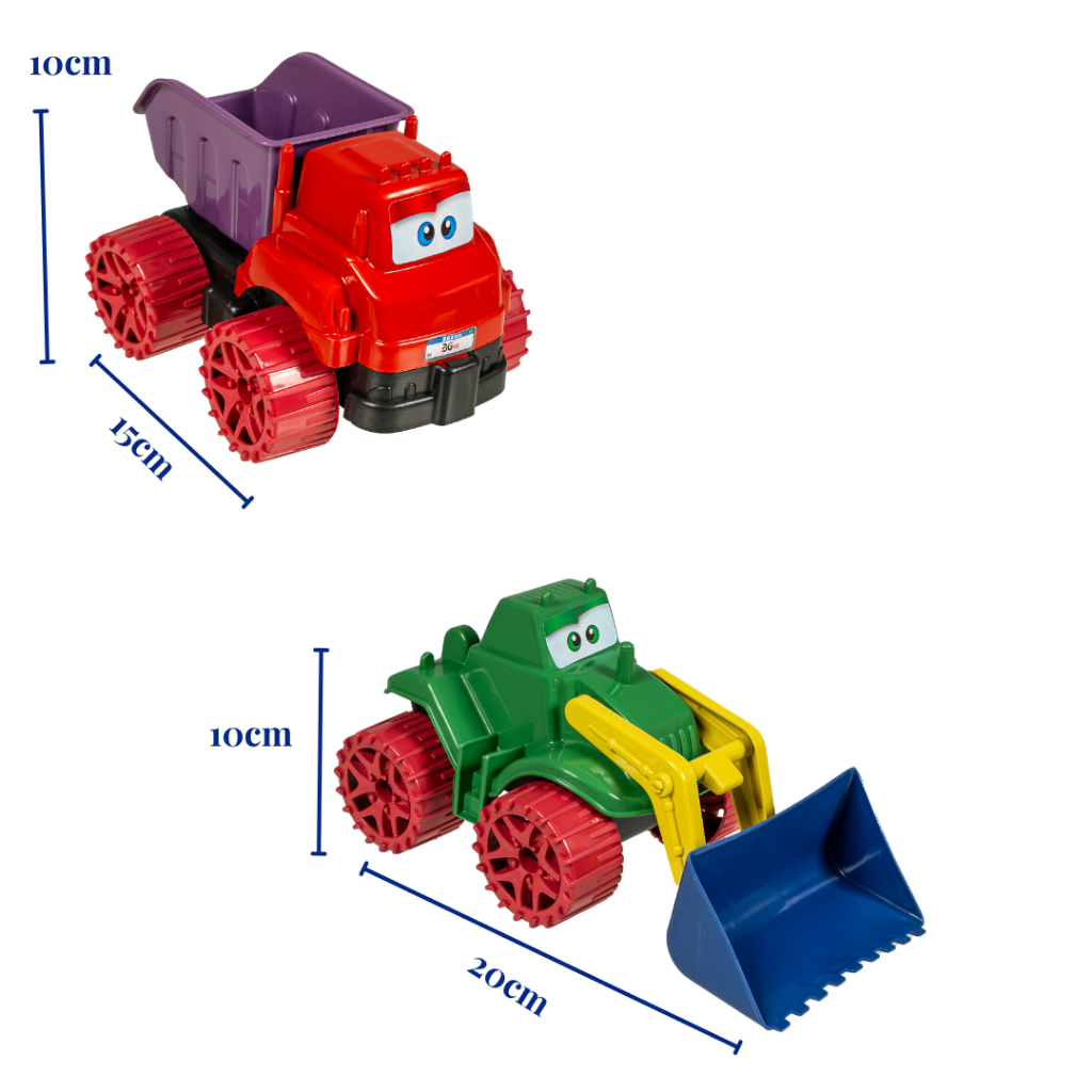Kit Praia Infantil com Caminhões, Moldes, Trenzinho e Baldinho – Diversão na Areia