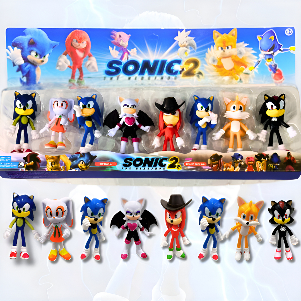 Kit 8 Bonecos Sonic Personagens Tails Shadow Knuclkes Premium Filme Infantil Brinquedo