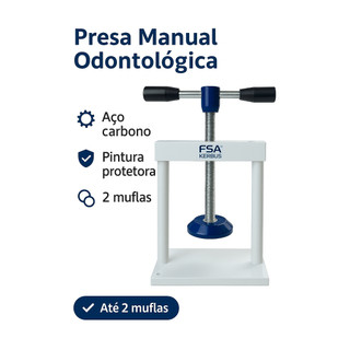 Prensa Manual Reforçada De Bancada Odontológica Kerbus Para 2 Muflas Aço Carbono  Protese Protético