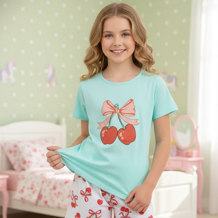 Kit 2, 6 8 ou 10 Peças Pijamas Verão Menina Juvenil Camiseta + Shorts Infantil Sortidos