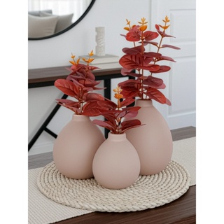 Kit 3 Vasos de Cerâmica Flor Eucalipto Artificial Decorativa Toque Real em Oferta na Shopee