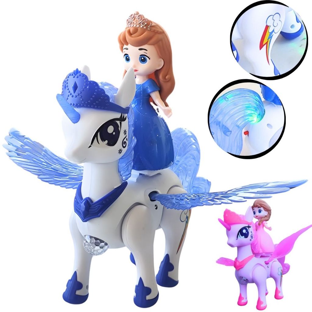 Brinquedo Boneca Unicórnio Princesa Sofia Frozen Aurora Pônei Infantil Anda Sozinho Led Som