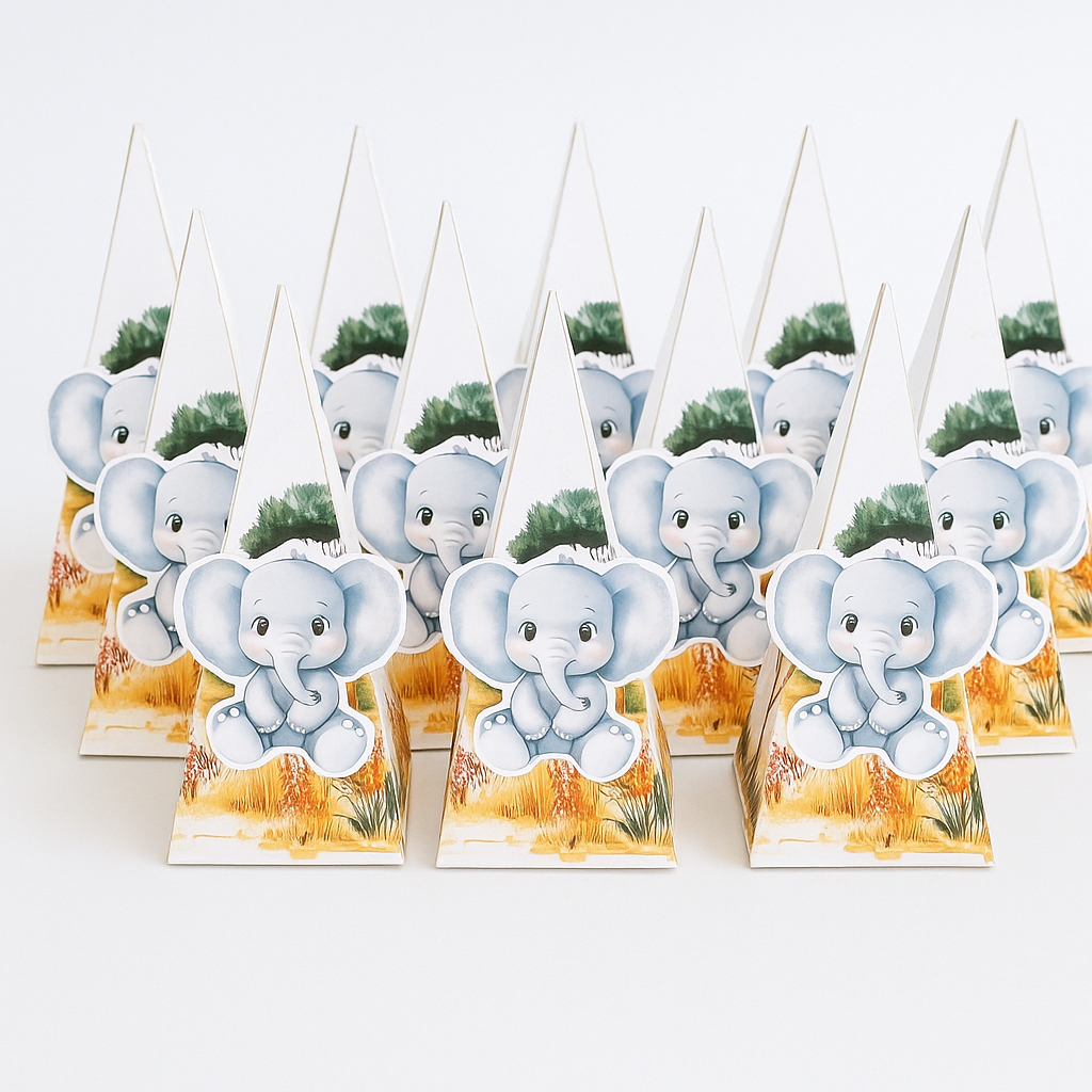 Caixinha Pirâmide Lembrancinhas Personalizada Safari  Caixinhas Personalizadas  Aniversário