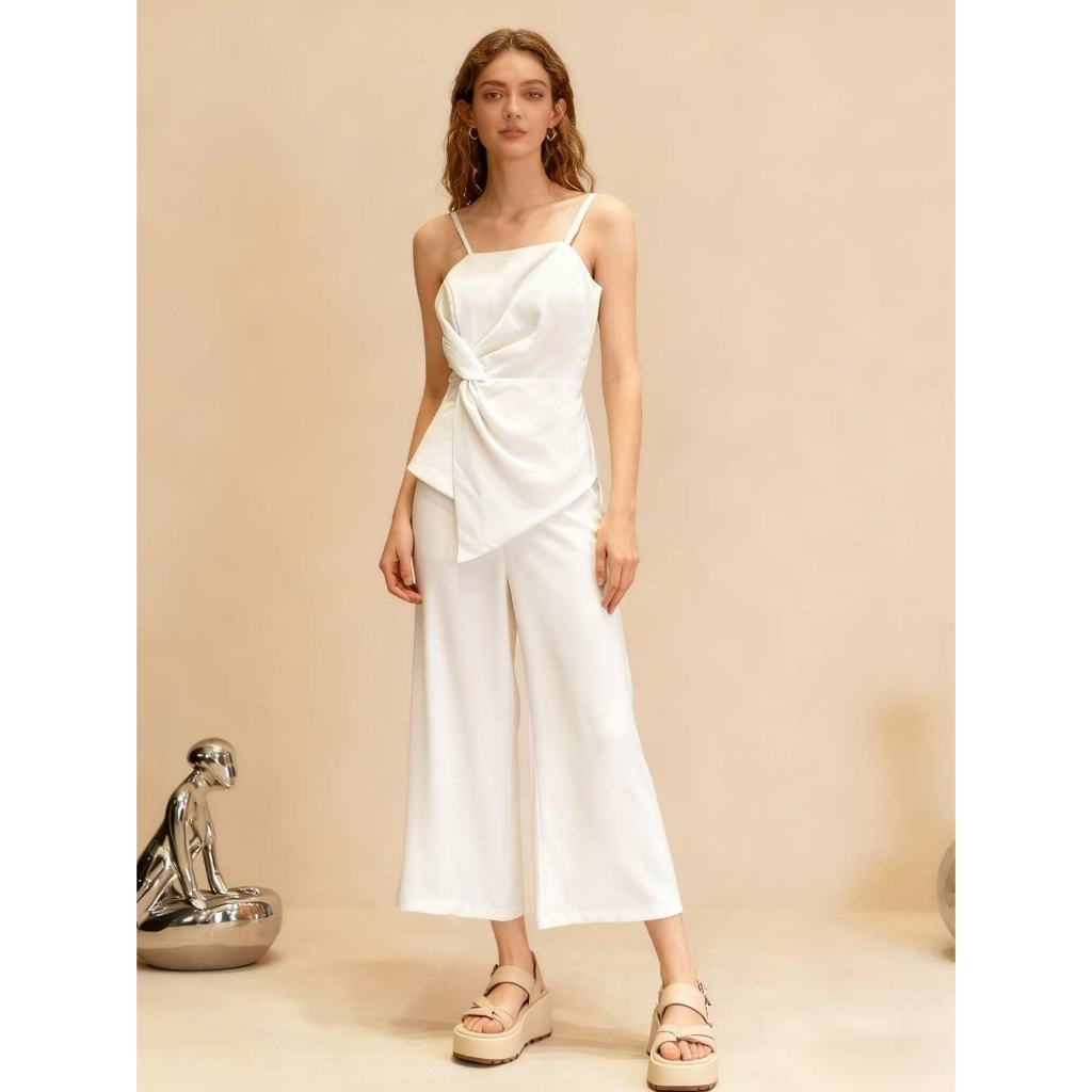 Conjunto Feminino Top Alcinha Drapeado + Calça Wide Leg Cropped  - Estiloso Elegante para Look do Dia e Eventos