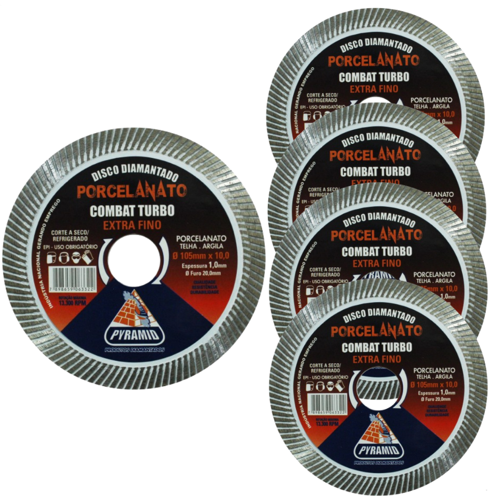 Kit 5 Discos Diamantados Porcelanato Turbo Extra Fino 105mm Pyramid Profissional em Oferta na Shopee