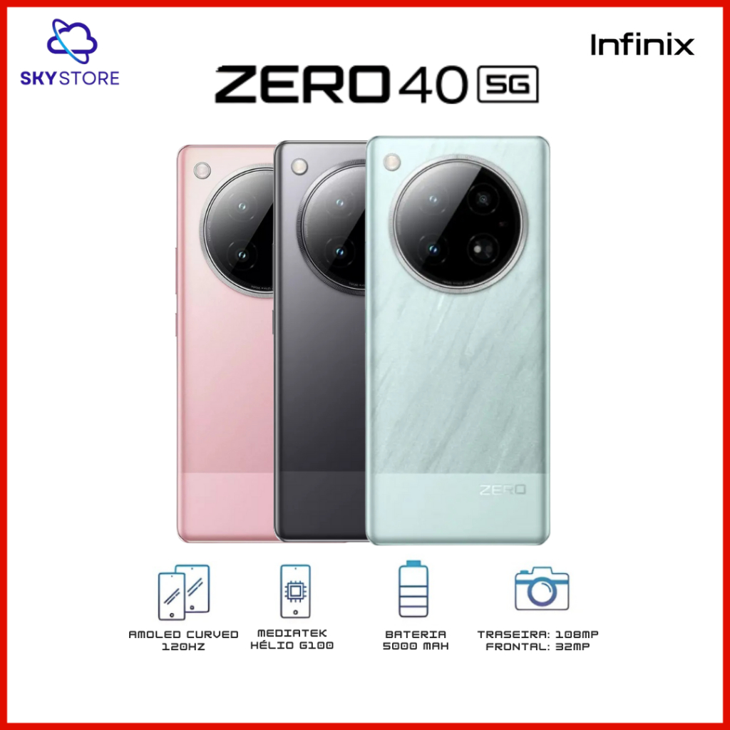Infinix Zero 40 4G, Câmera 108MP, Armazenamento 512GB e 8 + 8GB RAM, Processador MediaTek Hélio  G100, Versão Global em Oferta na Shopee