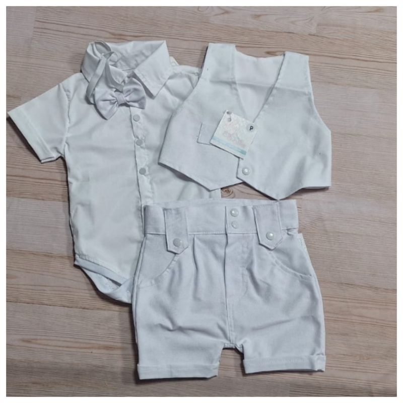Conjunto Batizado Bebê Menino Colete e Bermuda Bebê Pajen em Oferta na Shopee