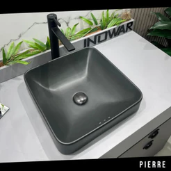 Cuba 42x42 de Porcelana Louça Preta Fosca DonPierre com Válvula Click Para Seu Banheiro Lavabo