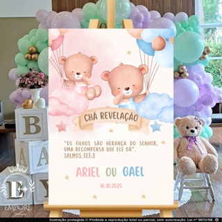 Quadro Decorativo Placa Chá Revelação Ursinhos Balão Menino ou Menina Personalizado em Oferta na Shopee