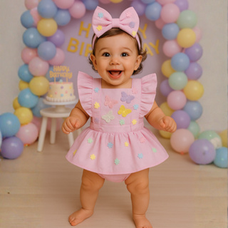 Jardineira Jardim Encantado Romper Bebê Macacão Com Laço Acabamento Perfeito em Oferta na Shopee