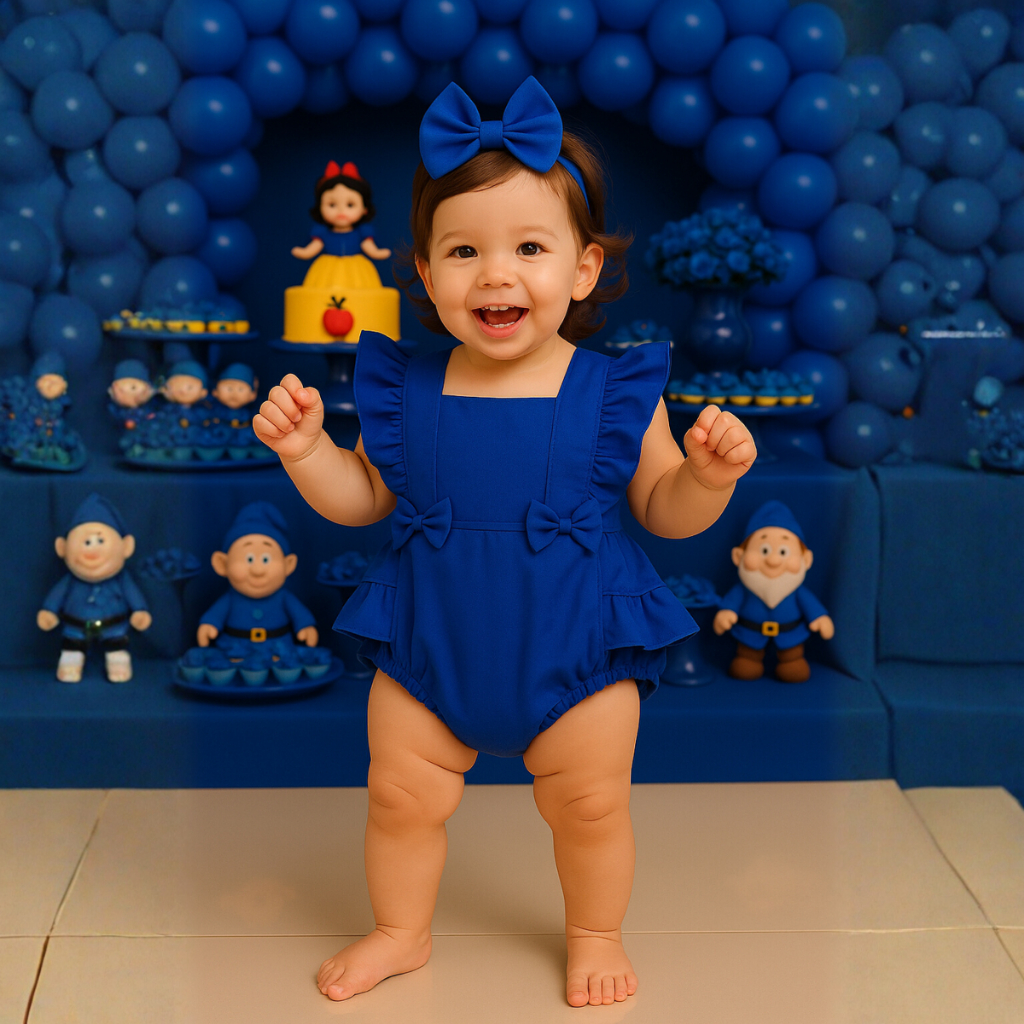 Romper Liso Azul Royal com Faixa em Oferta na Shopee