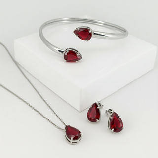 Kit Presente Semijóias Colar Brinco Pulseira Gota Vermelha em Oferta na Shopee