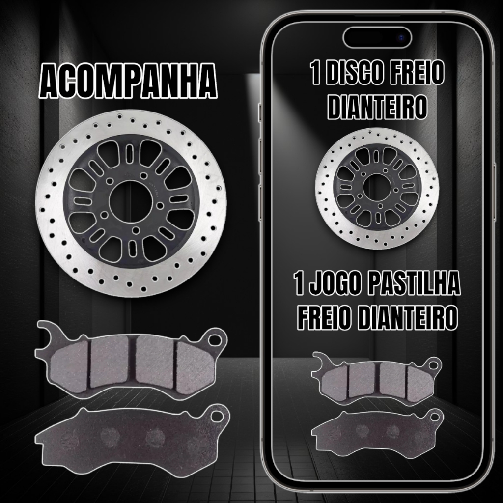 Disco Freio Dianteiro + Pastilha Titan150 14/15 Fan150 14/15 — imagem 2 de 2