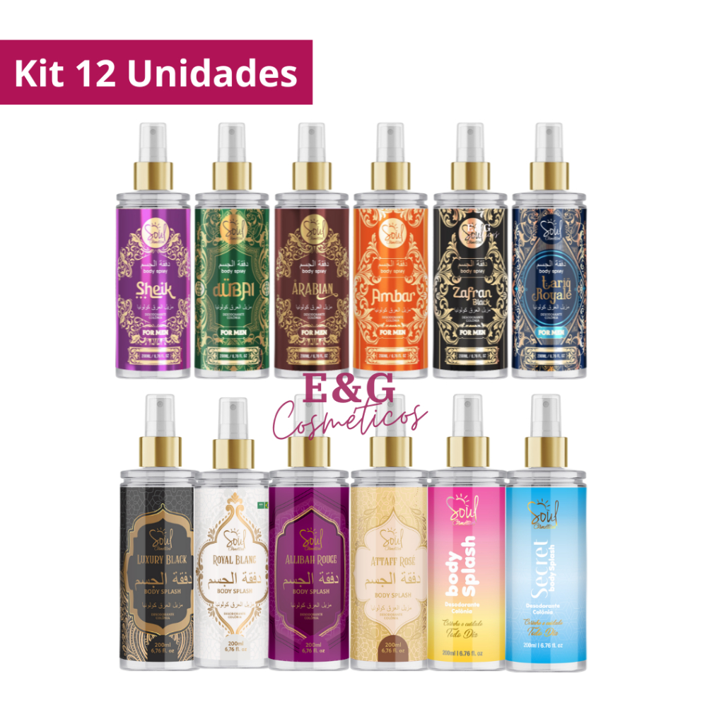 Kit 12 Body Splash Masculino e Feminino Árabe e Classicos Soul Cosméticos 200ml em Oferta na Shopee