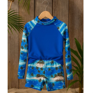 Kit Roupa Piscina Menino Camiseta Térmica Manga Comprida Sunga Proteção UV Secagem Rápida Infantil em Oferta na Shopee